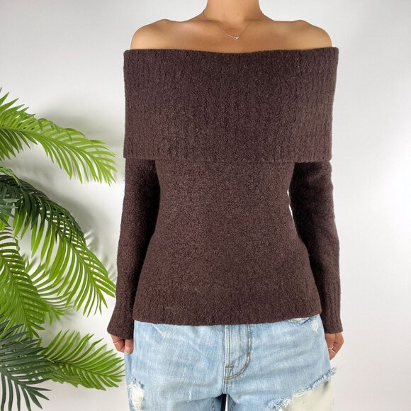 Vintage MODA Brown Wool Fairy Grunge Cottagecore Off The Shoulder Sweater /Large - Picture 4 of 6